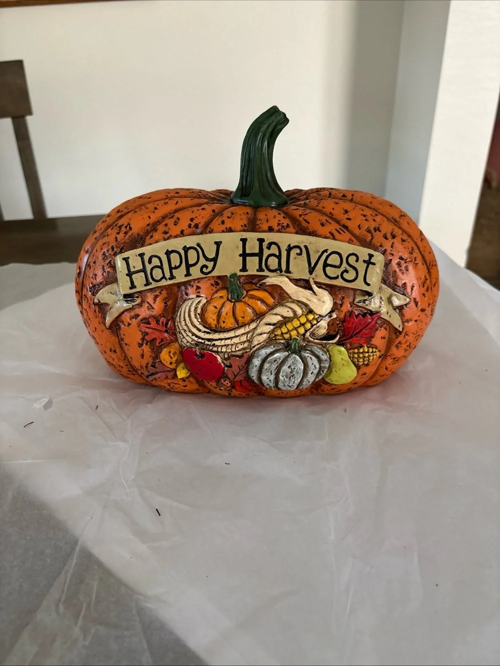 Happy Harvest Pumpkin Resin  Orange Colored Veggies Thanksgiving